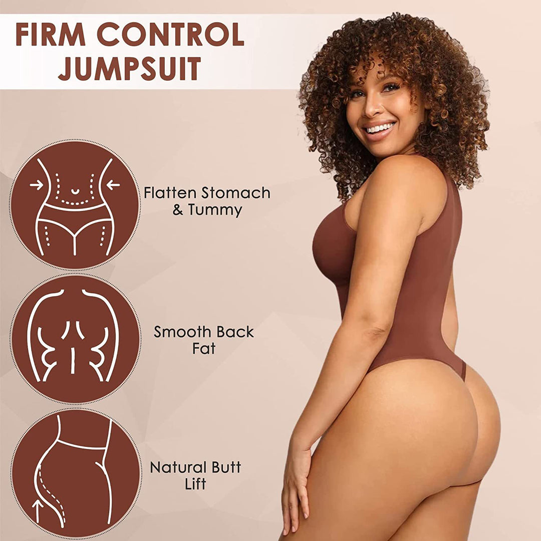 Bauchstraffender Body Shaper Einfarbiger Rundhals-Jumpsuit - Modefluss