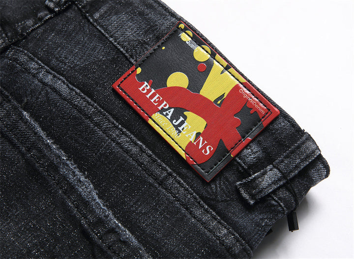 Punk Men's Skinny Jeans Mid-waist Printed - Modefluss