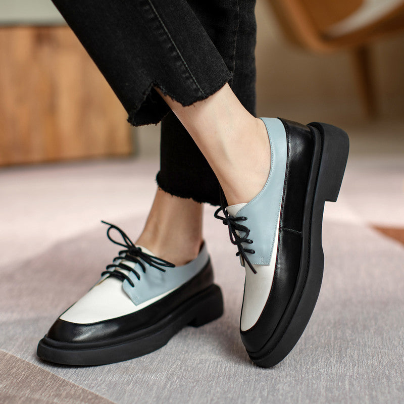 Genuine Leather Platform Lace Up White Loafers - Modefluss
