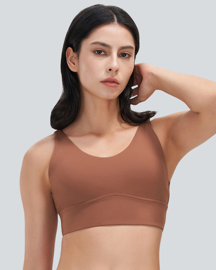 Seamless Ruched Double Straps Backless Crisscross Sports Bra