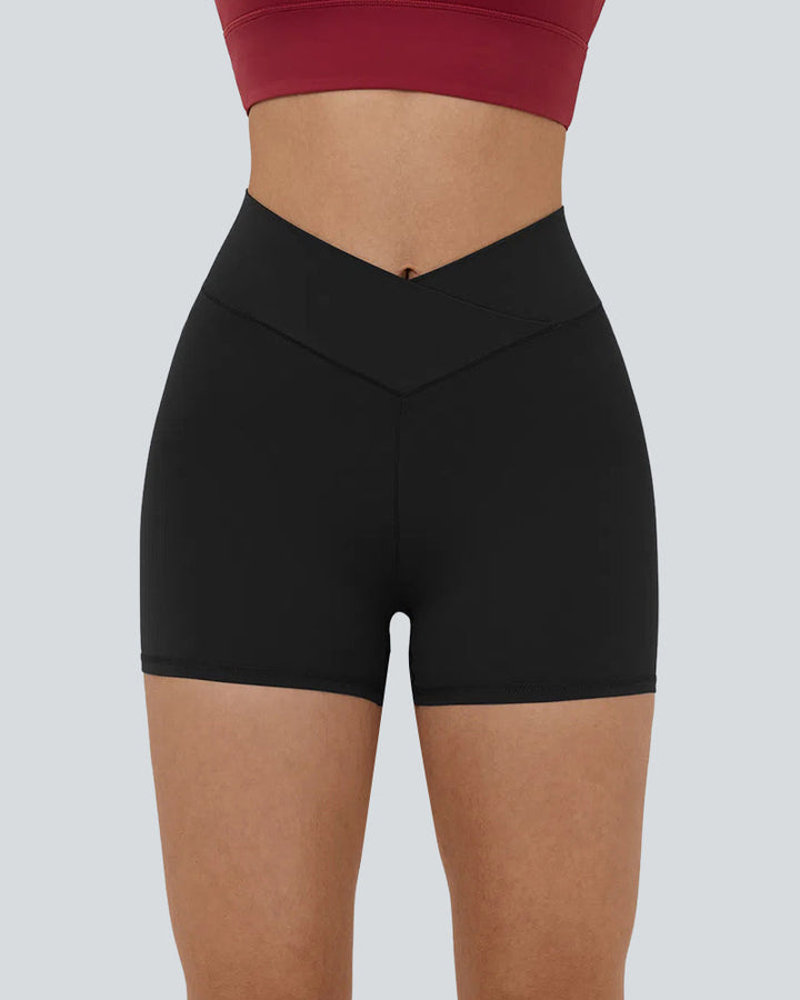 High Waisted Crossover Plain Yoga Biker Shorts 3'' for Women
