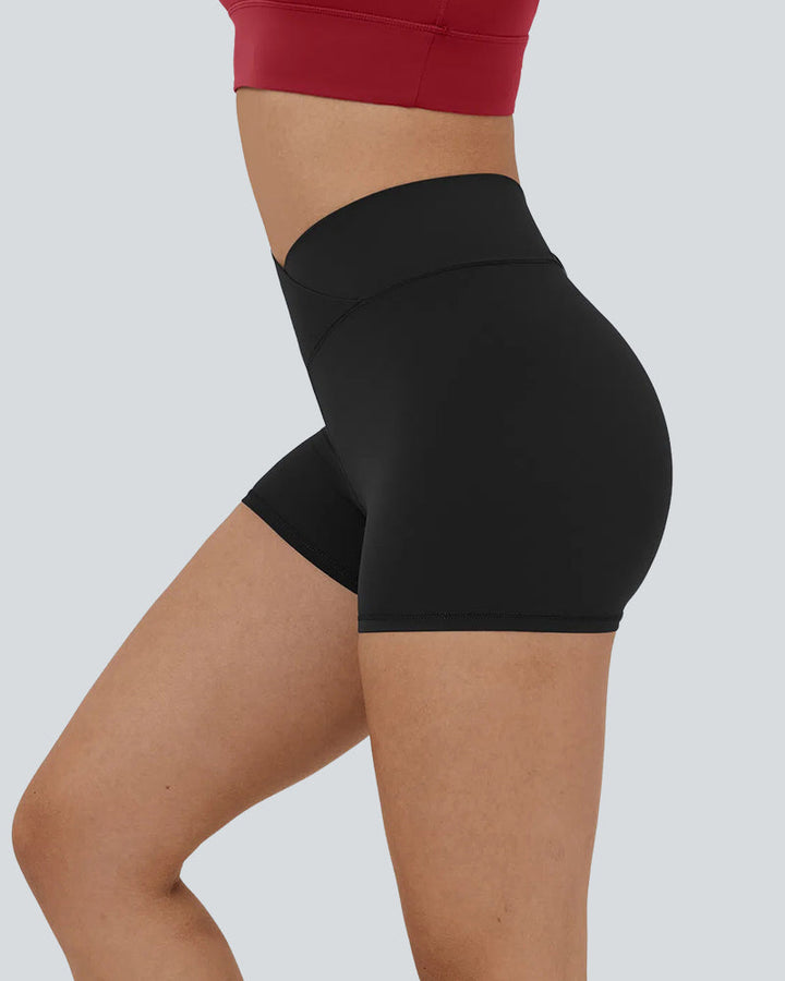 High Waisted Crossover Plain Yoga Biker Shorts 3'' for Women