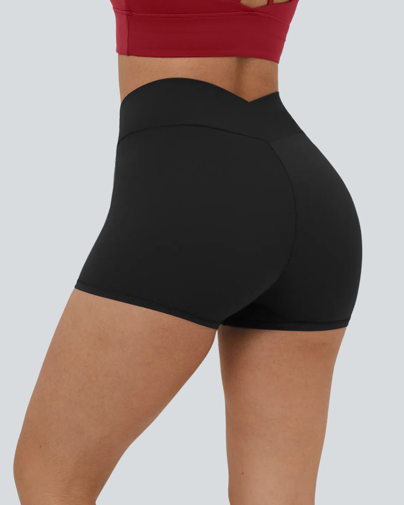 High Waisted Crossover Plain Yoga Biker Shorts 3'' for Women