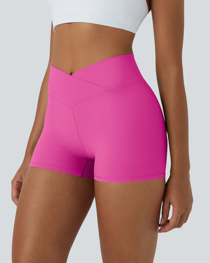 High Waisted Crossover Plain Yoga Biker Shorts 3'' for Women