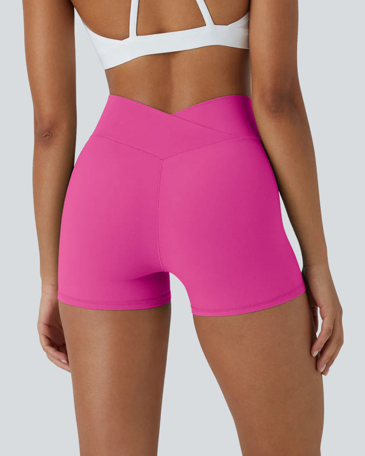 High Waisted Crossover Plain Yoga Biker Shorts 3'' for Women