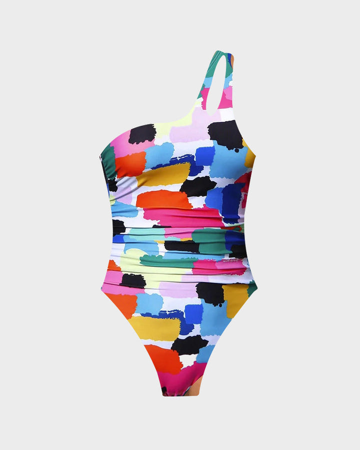 One Shoulder Tummy Control Swimsuit For Women