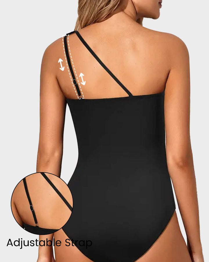 One Shoulder Tummy Control Swimsuit For Women