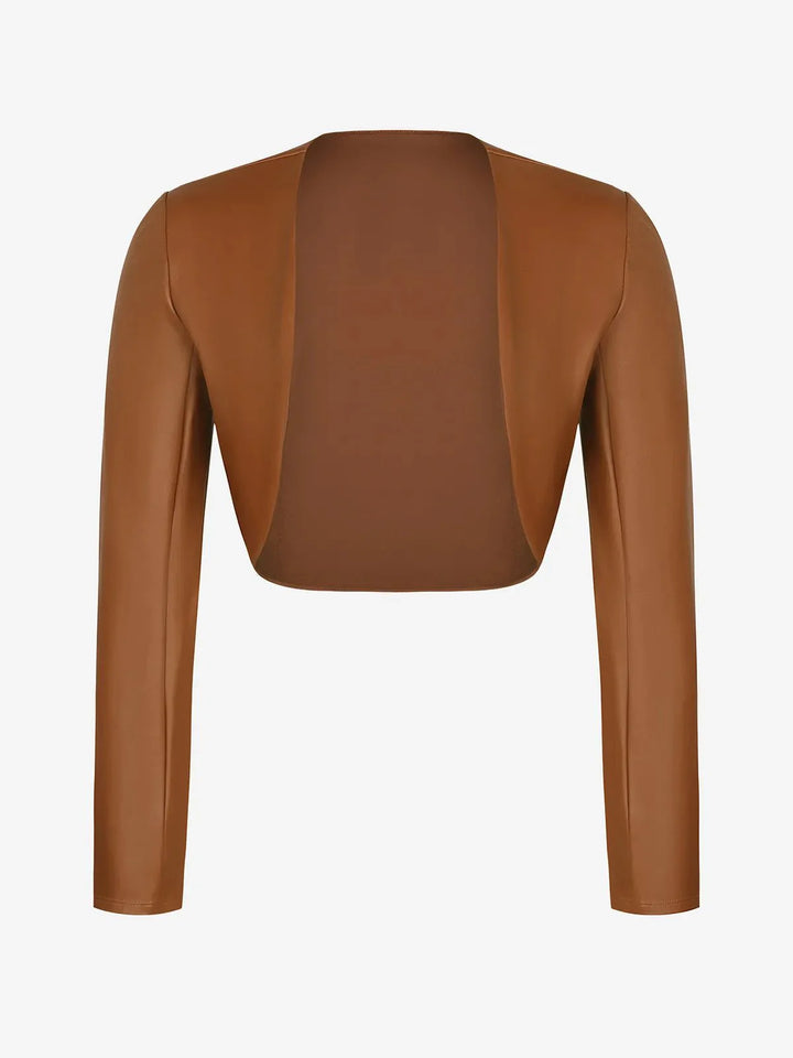 Long Sleeve Faux Leather Bolero Jacket - Modefluss