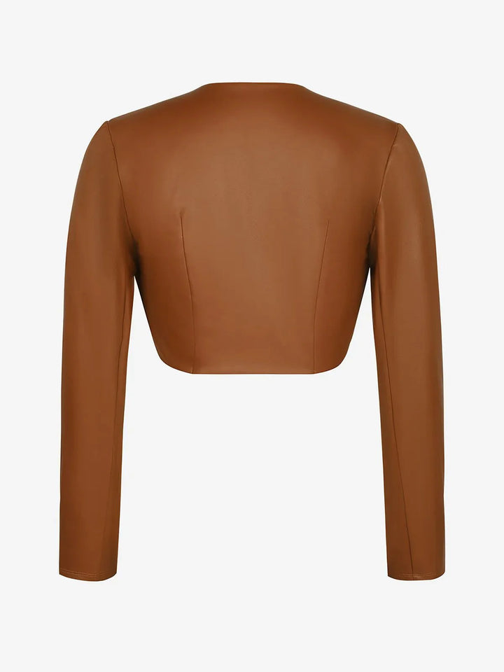 Long Sleeve Faux Leather Bolero Jacket - Modefluss