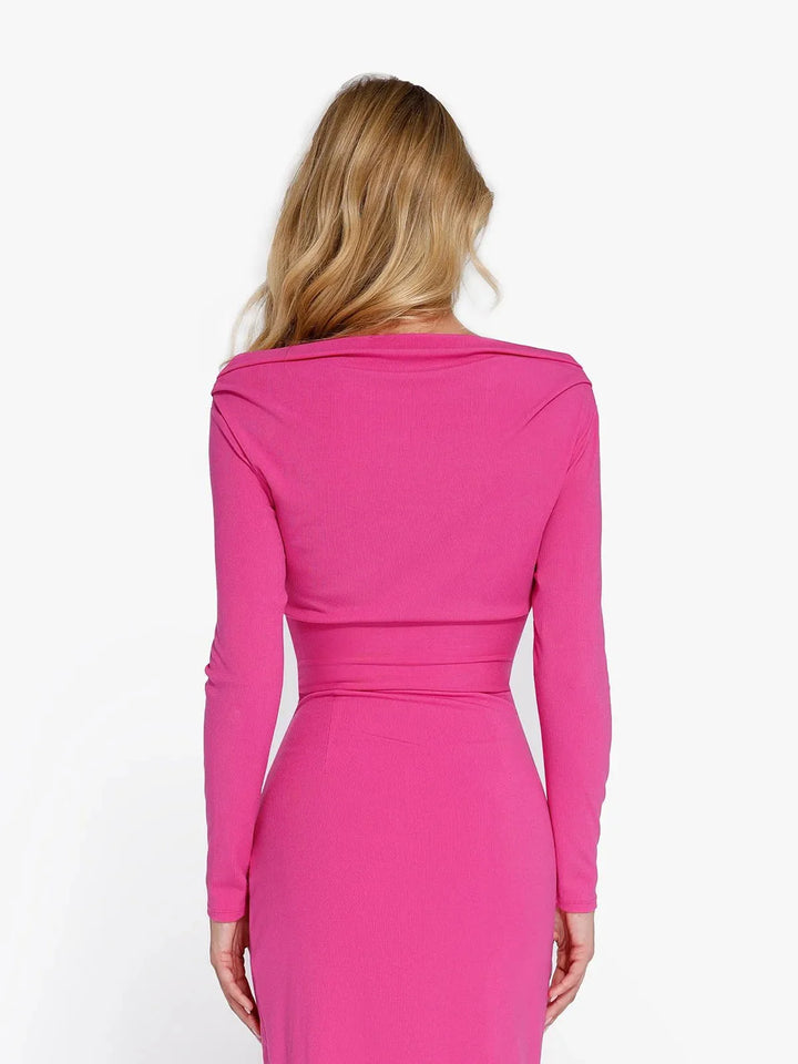 Long-Sleeve Rib Modal Off-the-Shoulder Slimming Crop Top - Modefluss