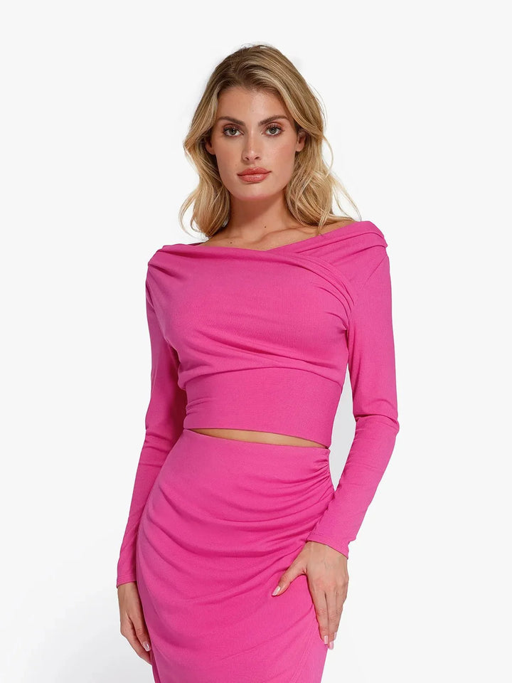 Long-Sleeve Rib Modal Off-the-Shoulder Slimming Crop Top - Modefluss