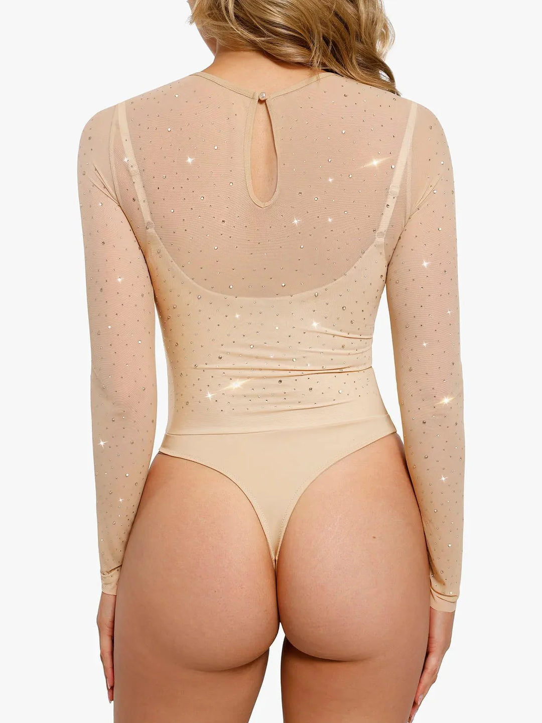 Shapewear Heat-Set Crystal Mesh Long-Sleeve Slimming Bodysuit - Modefluss