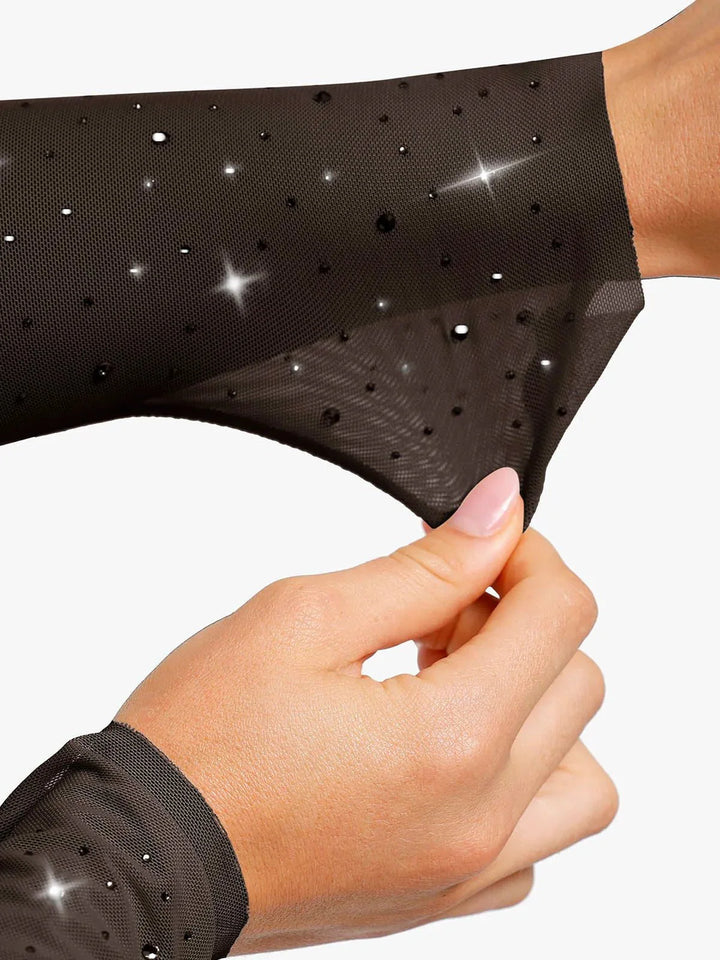 Shapewear Heat-Set Crystal Mesh Long-Sleeve Slimming Bodysuit - Modefluss
