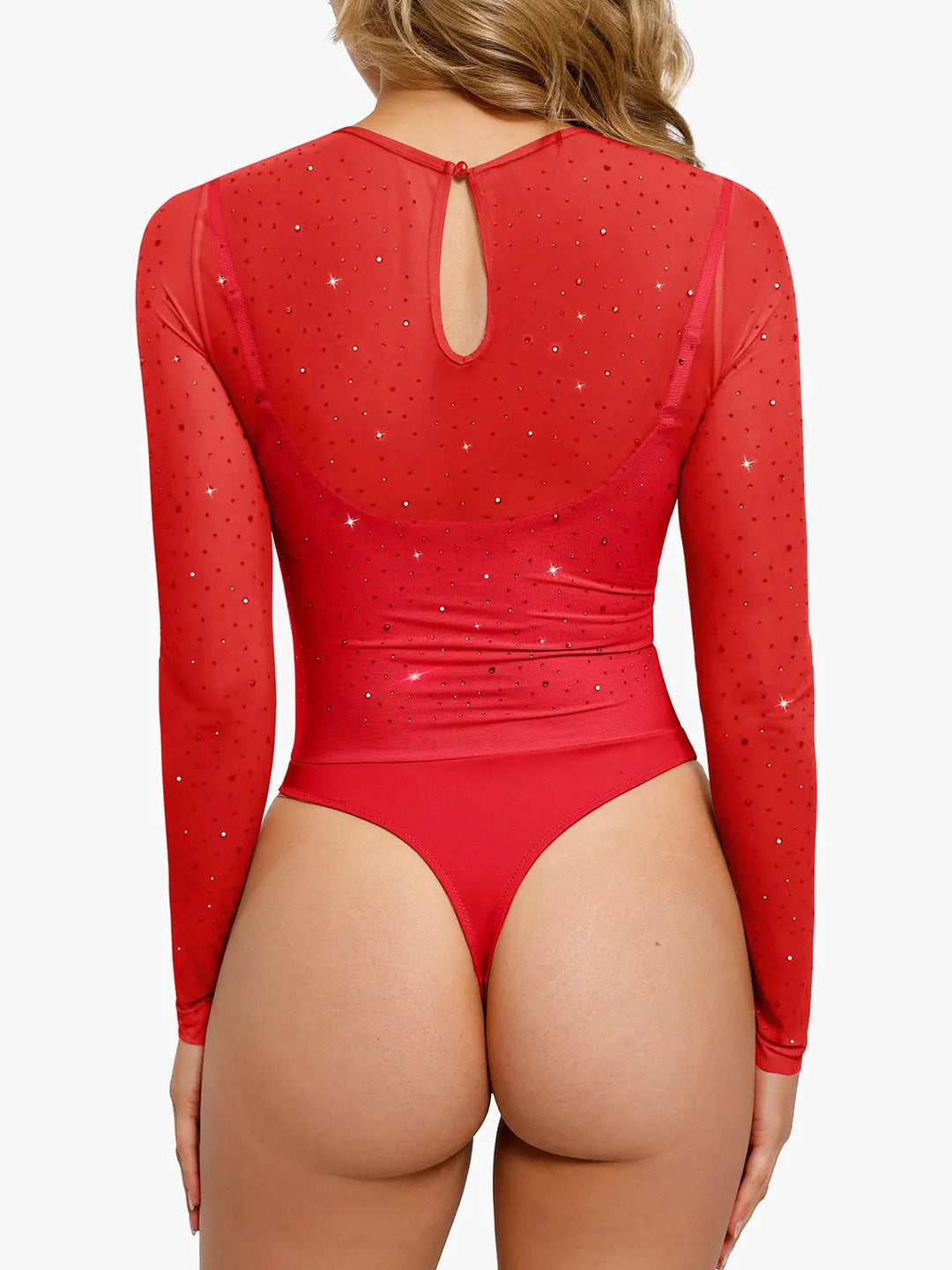 Shapewear Heat-Set Crystal Mesh Long-Sleeve Slimming Bodysuit - Modefluss