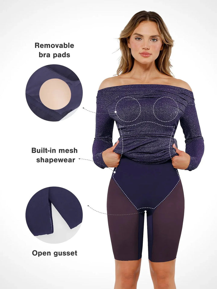 Shapewear Metallic Knit Long Sleeve Slim Mermaid Maxi Dress - Modefluss