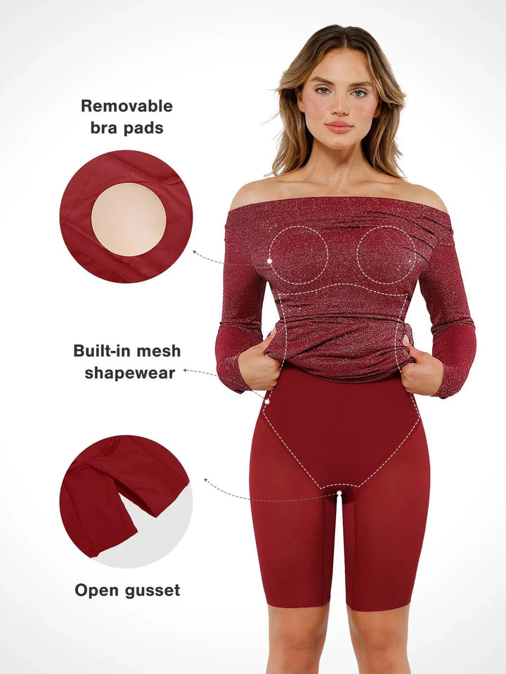 Shapewear Metallic Knit Long Sleeve Slim Mermaid Maxi Dress - Modefluss