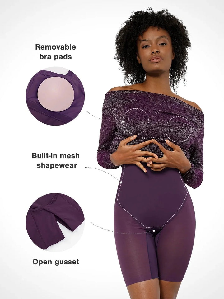 Shapewear Metallic Knit Long Sleeve Slim Mermaid Maxi Dress - Modefluss