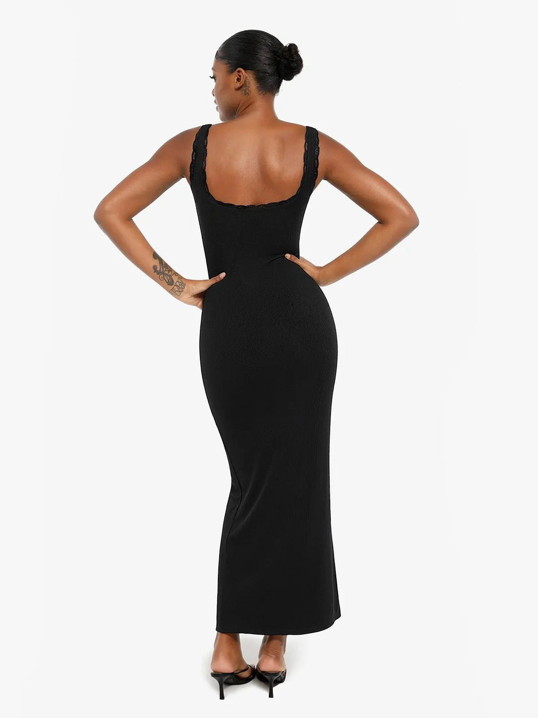 Shapewear Modal Slimming Lace Trim Henley Tank Maxi Dress - Modefluss