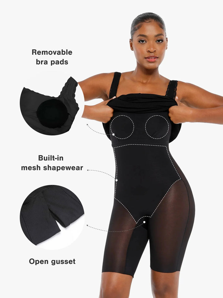 Shapewear Modal Slimming Lace Trim Henley Tank Maxi Dress - Modefluss
