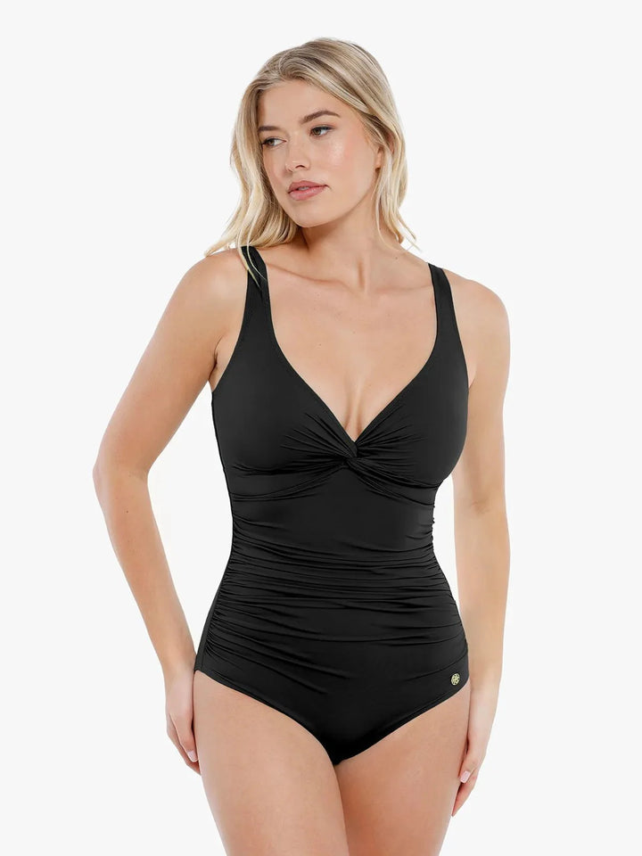 Maillot de bain sculptant à fronces et torsadé sur le devant