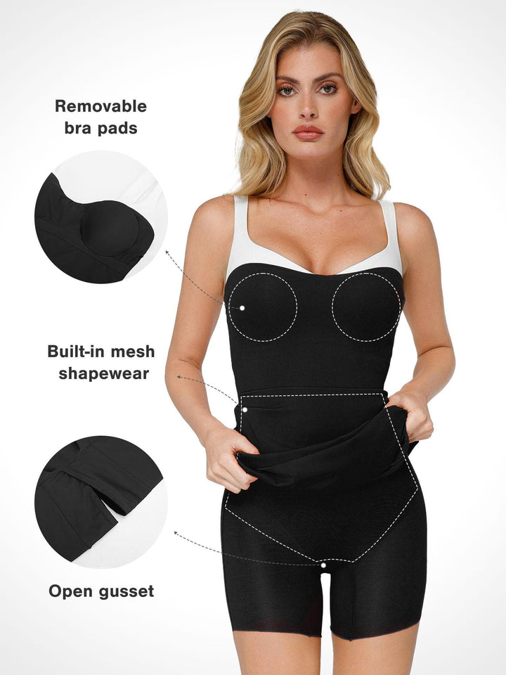 Shapewear Contrast Trim Built-In Sculpting Maxi Dress - Modefluss