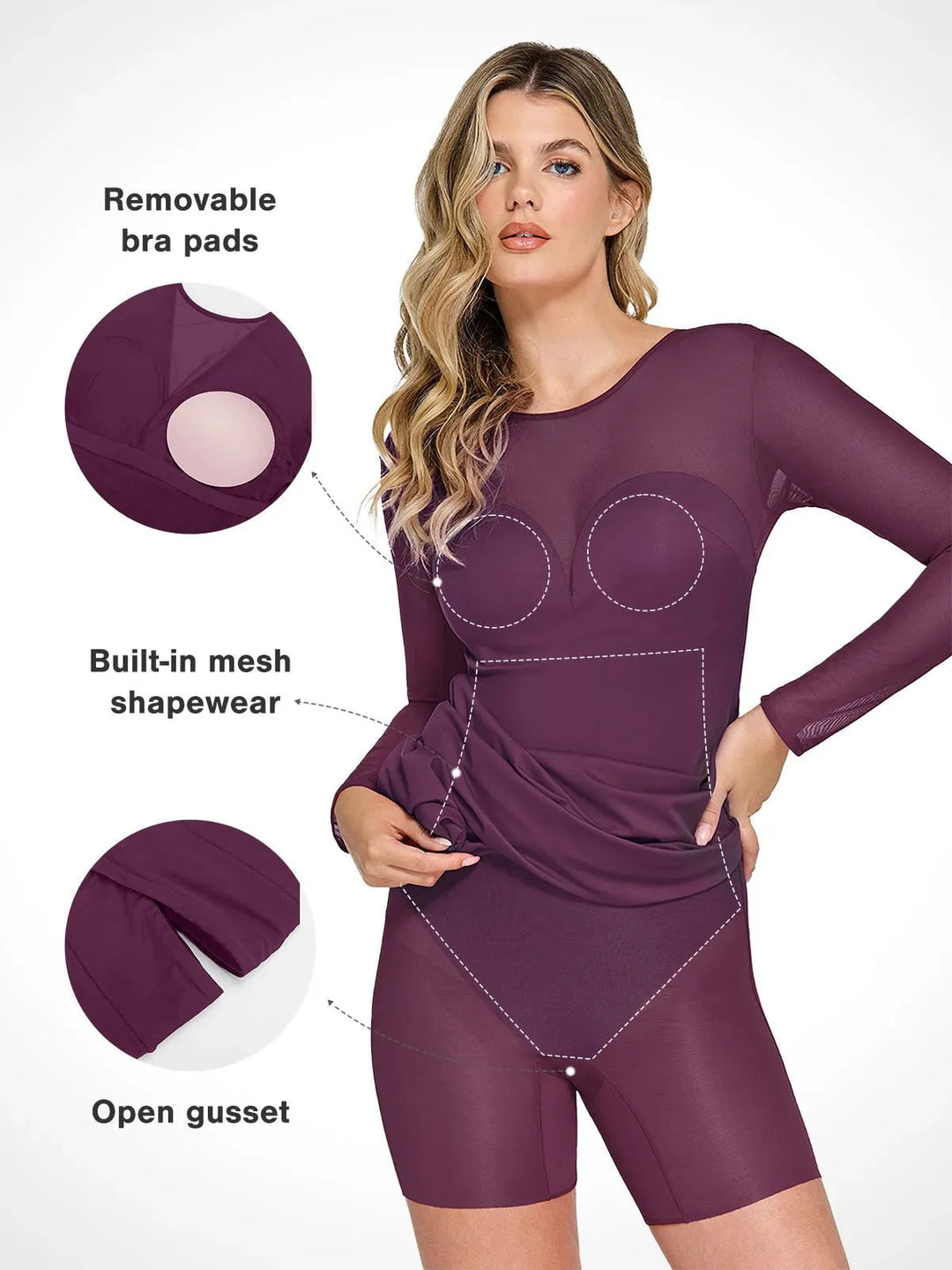 Shapewear Mesh Long Sleeve V-Back Slimming Maxi Dress - Modefluss