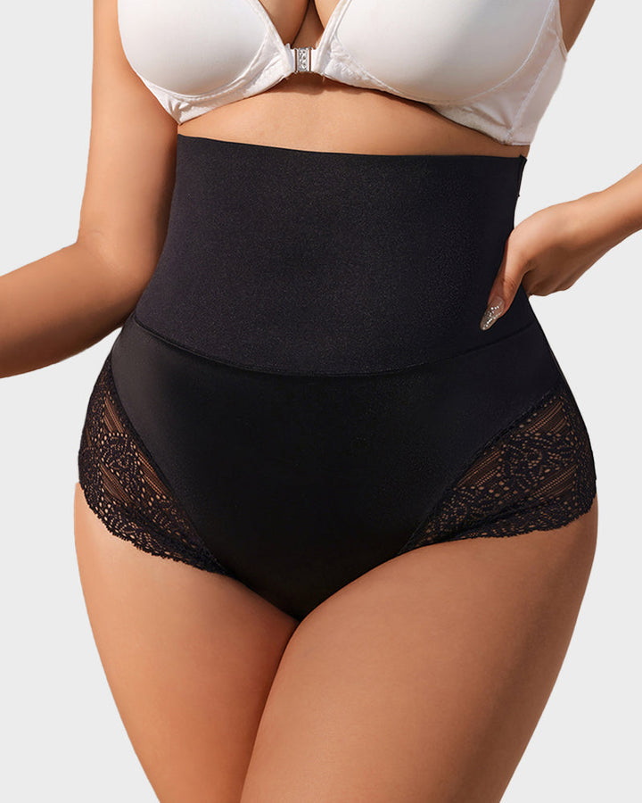 High-Rise Lace-Trim Tummy Control Shaping Brief Panty