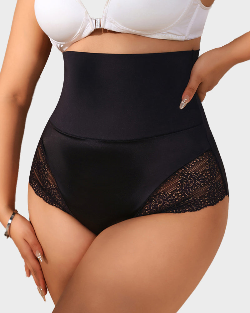 High-Rise Lace-Trim Tummy Control Shaping Brief Panty