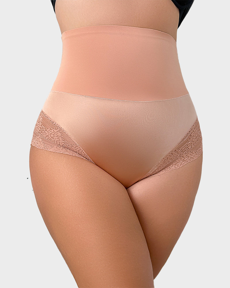 High-Rise Lace-Trim Tummy Control Shaping Brief Panty