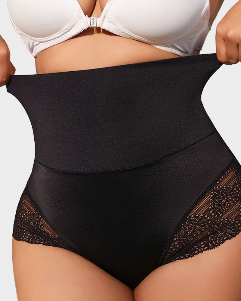 High-Rise Lace-Trim Tummy Control Shaping Brief Panty