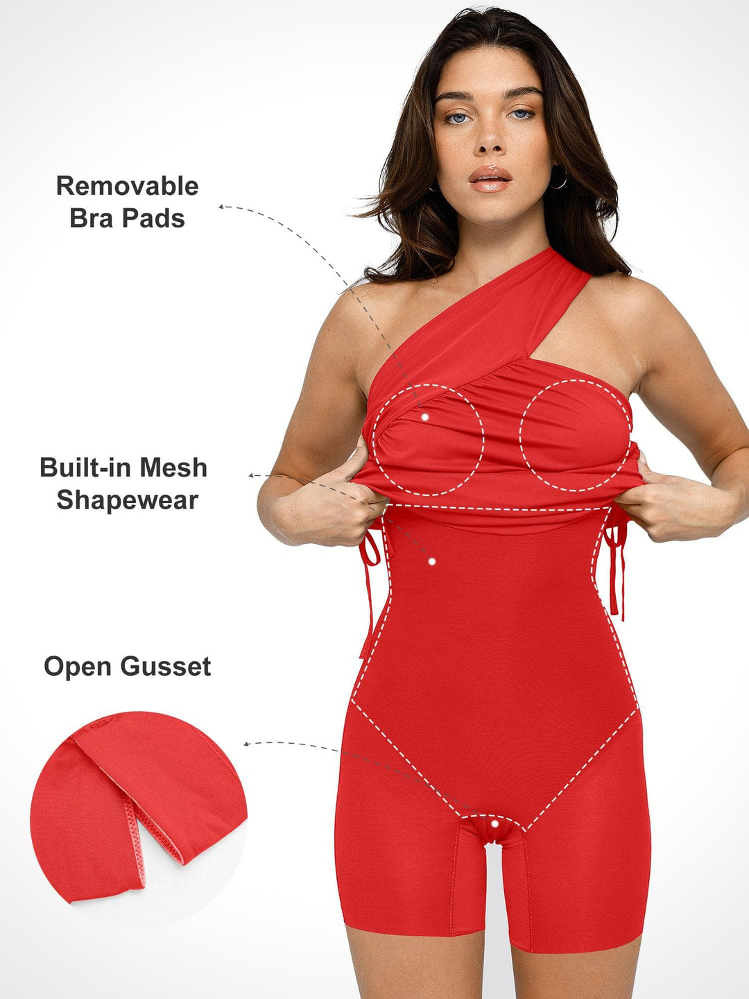 Bluetag Cooling Shapewear One-Shoulder Ruched Bodycon Dress - Modefluss