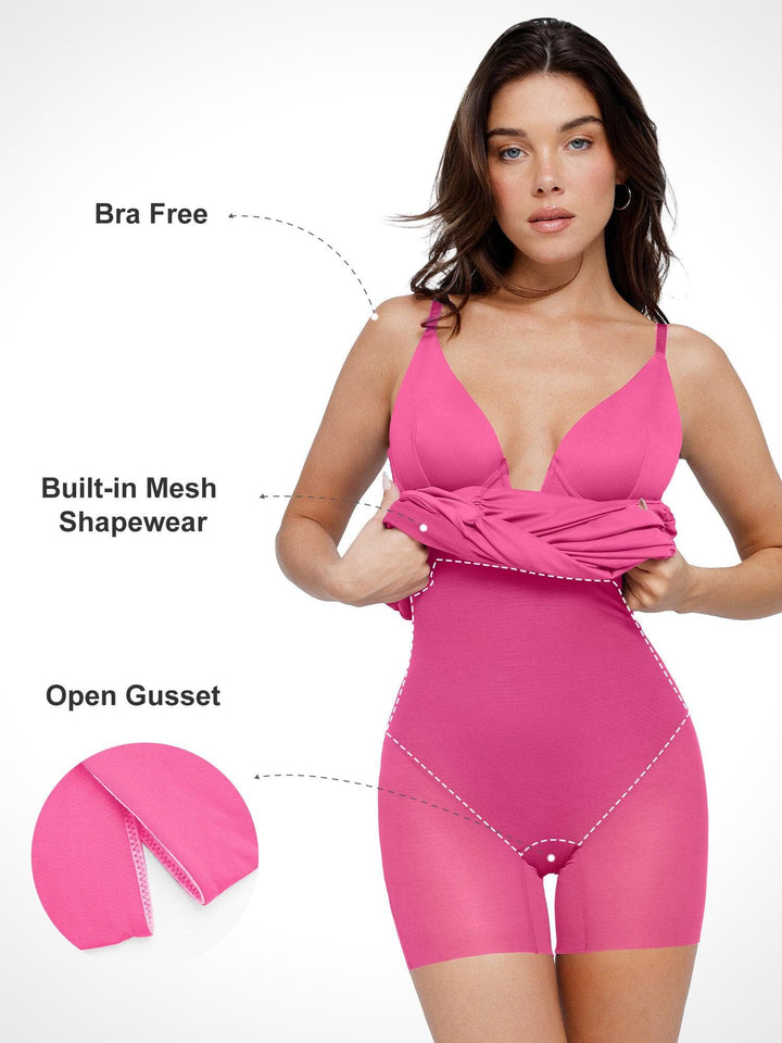 Bluetag Shapewear Plunging V Ruched Bodycon Mini Dress - Modefluss