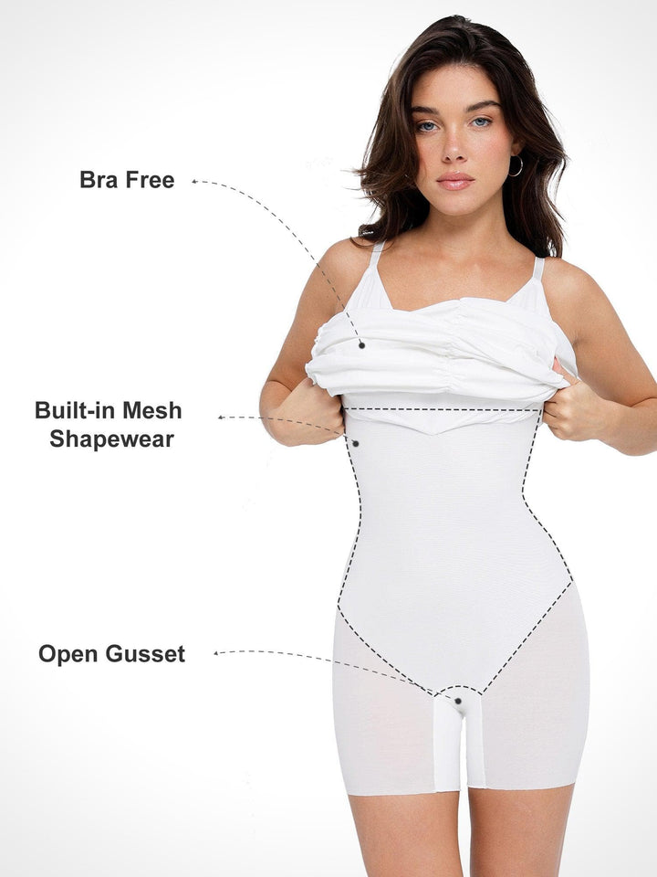 Bluetag Shapewear Plunging V Ruched Bodycon Mini Dress - Modefluss