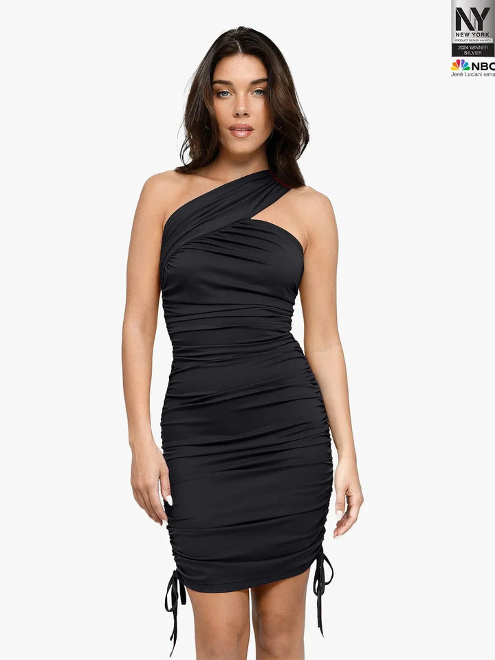 Bluetag Cooling Shapewear One-Shoulder Ruched Bodycon Dress - Modefluss