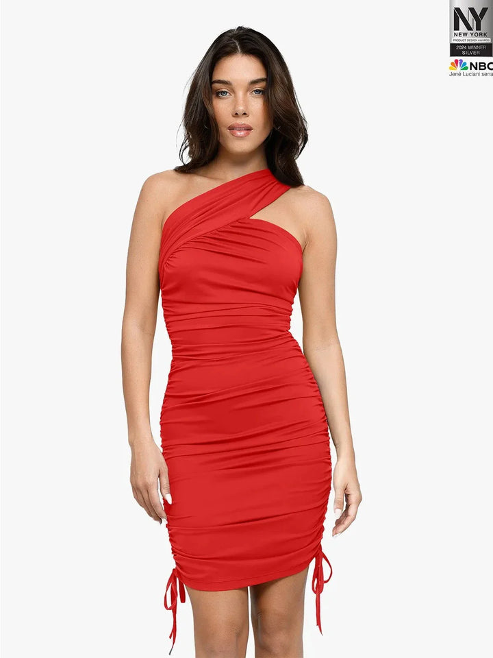 Bluetag Cooling Shapewear One-Shoulder Ruched Bodycon Dress - Modefluss