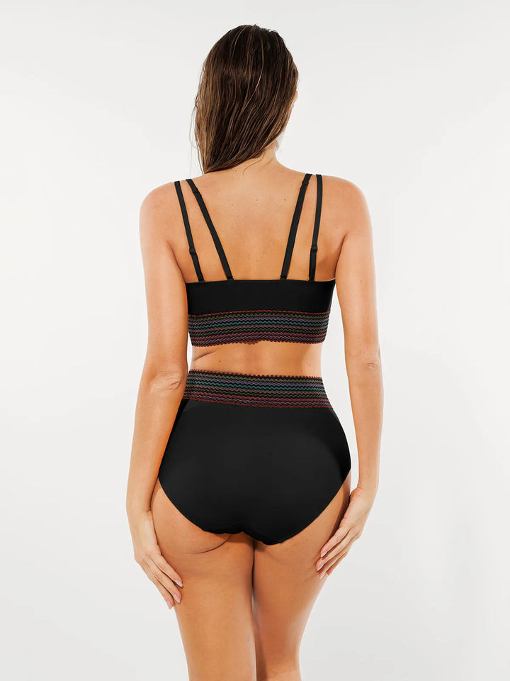 Boho Trim High Waist Tummy Control Bikini Set - Modefluss