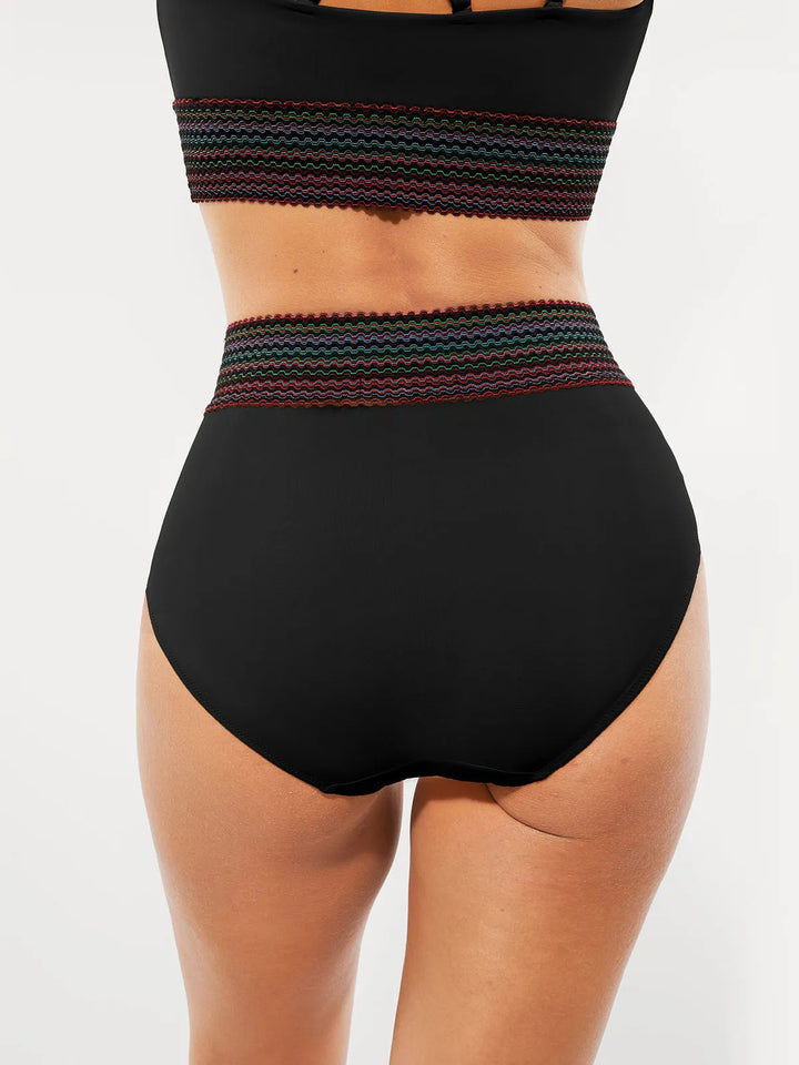 Boho Trim High Waist Tummy Control Bikini Set - Modefluss