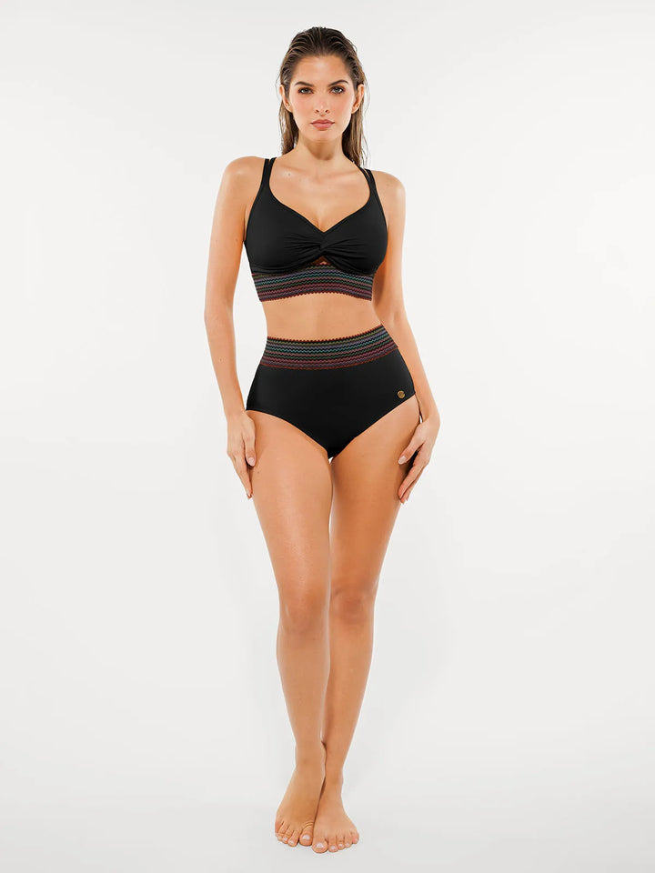 Boho Trim High Waist Tummy Control Bikini Set - Modefluss
