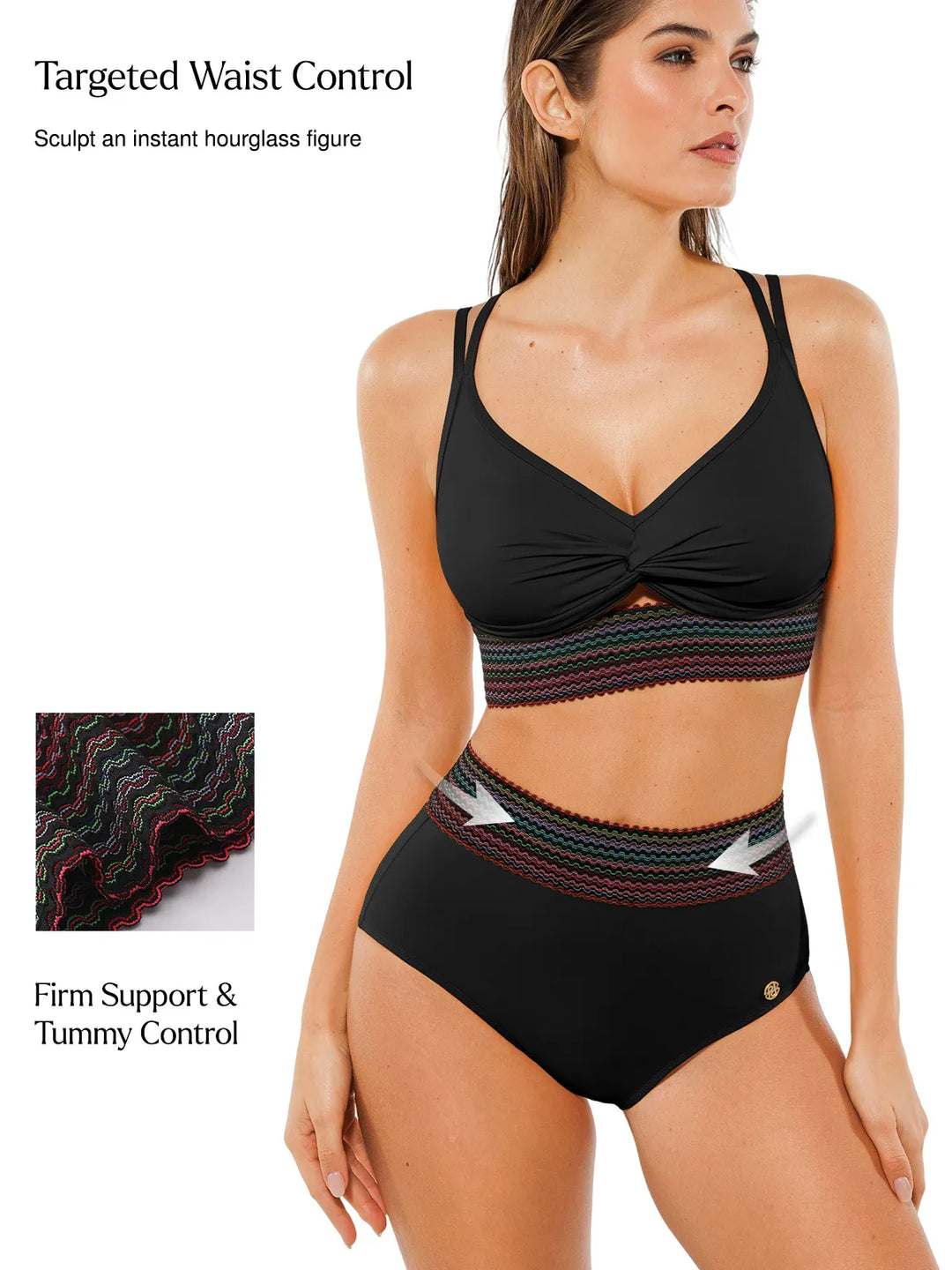 Boho Trim High Waist Tummy Control Bikini Set - Modefluss