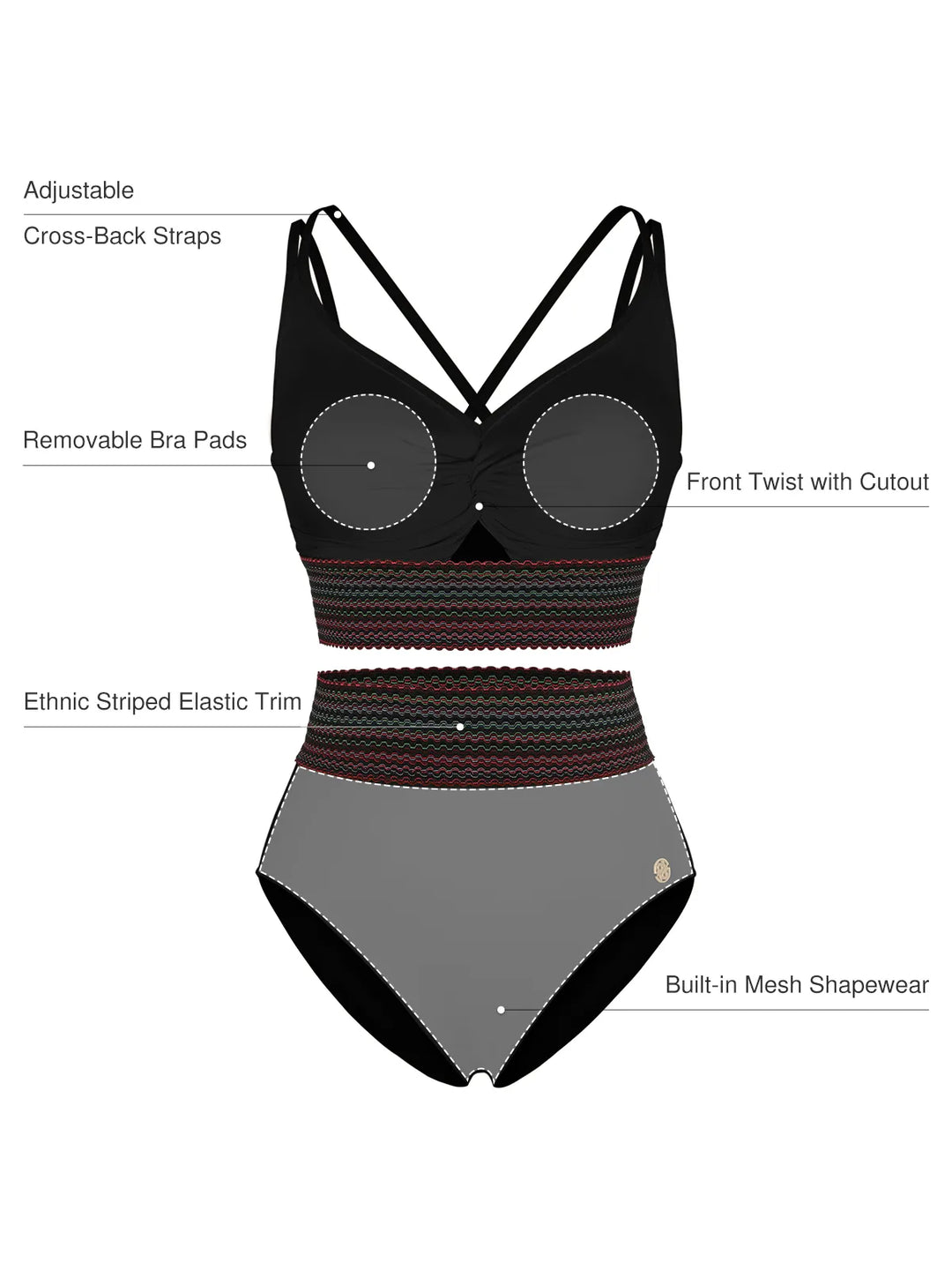Boho Trim High Waist Tummy Control Bikini Set - Modefluss