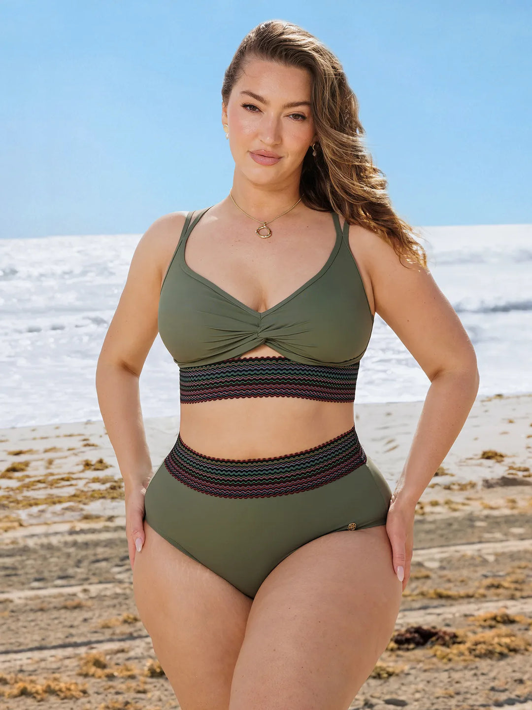 Boho Trim High Waist Tummy Control Bikini Set - Modefluss