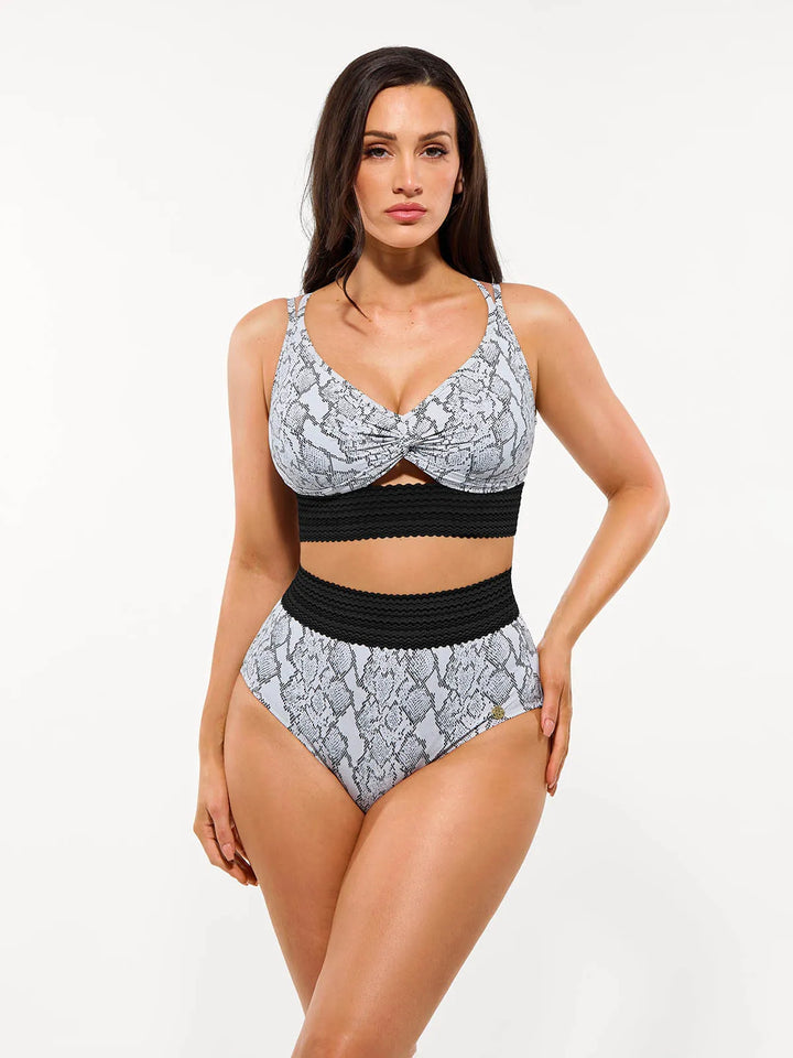 Boho Trim High Waist Tummy Control Bikini Set - Modefluss