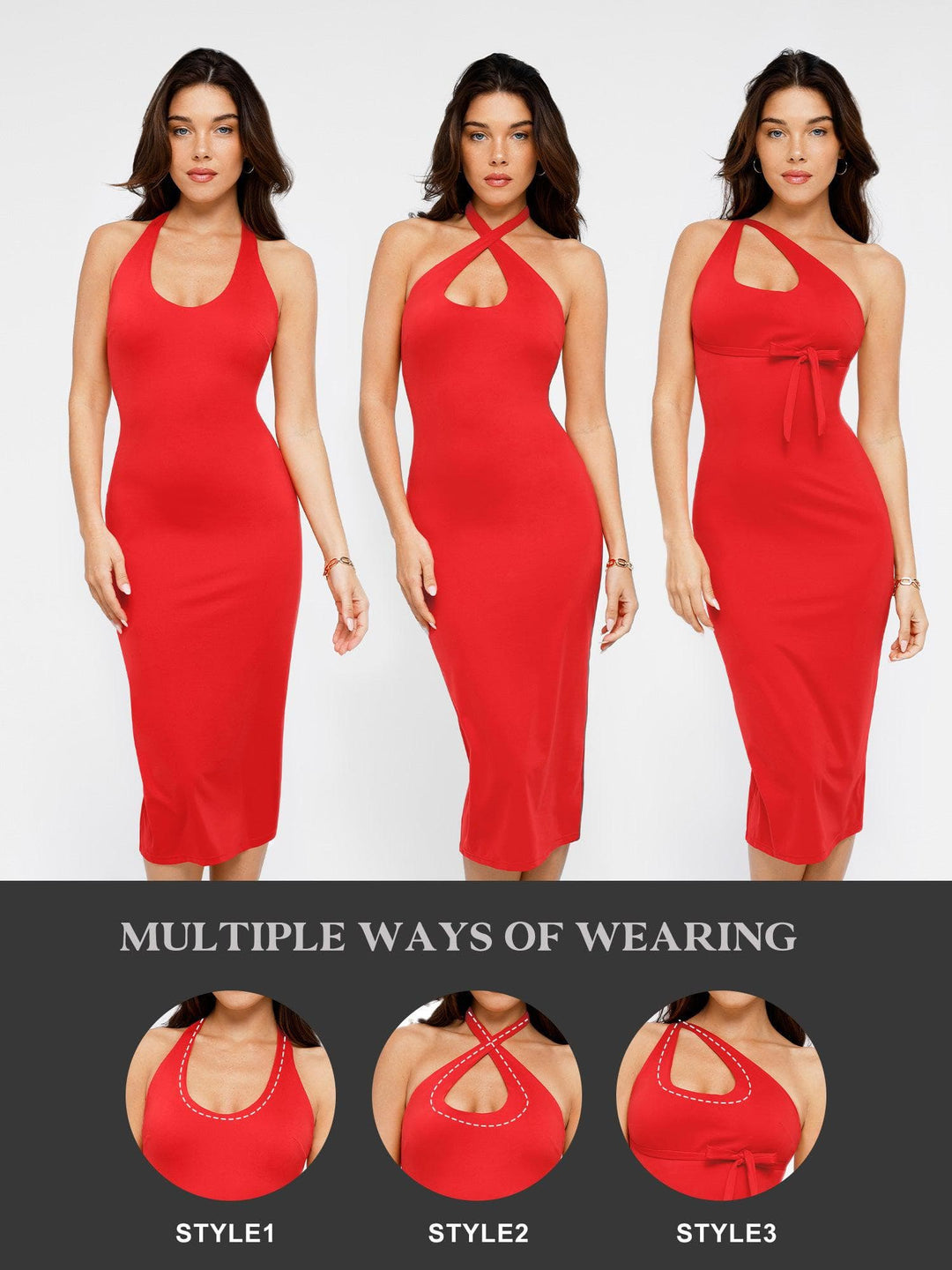 Shapewear Convertible Backless Halter Sculpting Midi Dress - Modefluss
