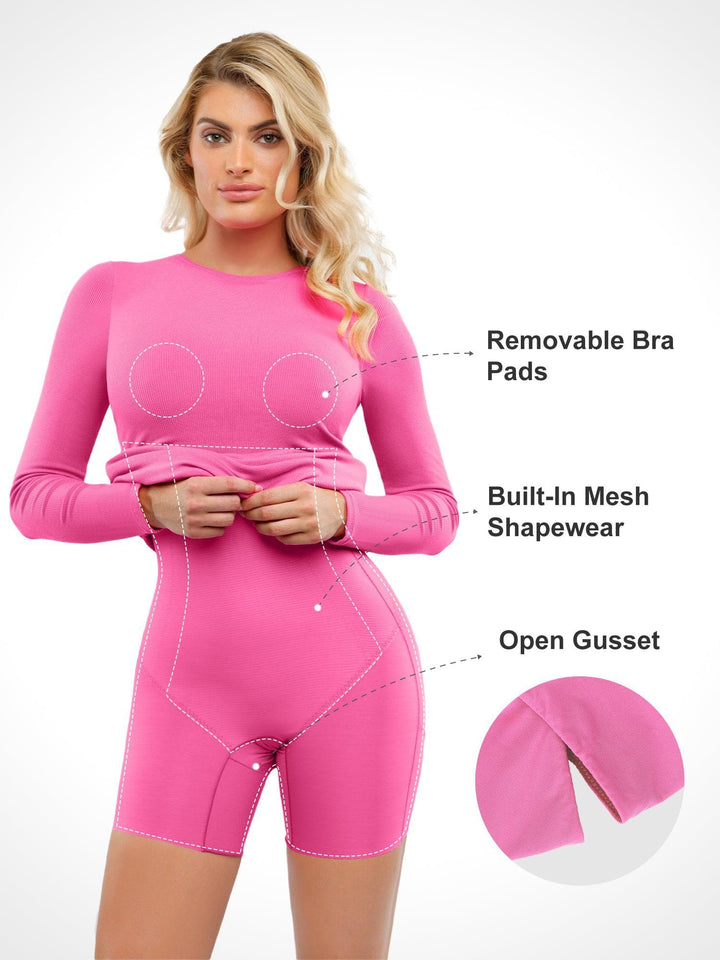 Shapewear Modal Long Sleeve Crew Neck Slimming Midi Dress - Modefluss