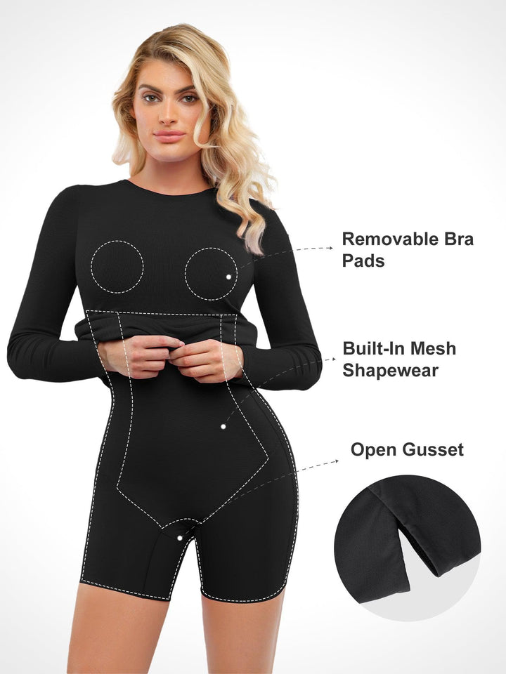 Shapewear Modal Long Sleeve Crew Neck Slimming Midi Dress - Modefluss