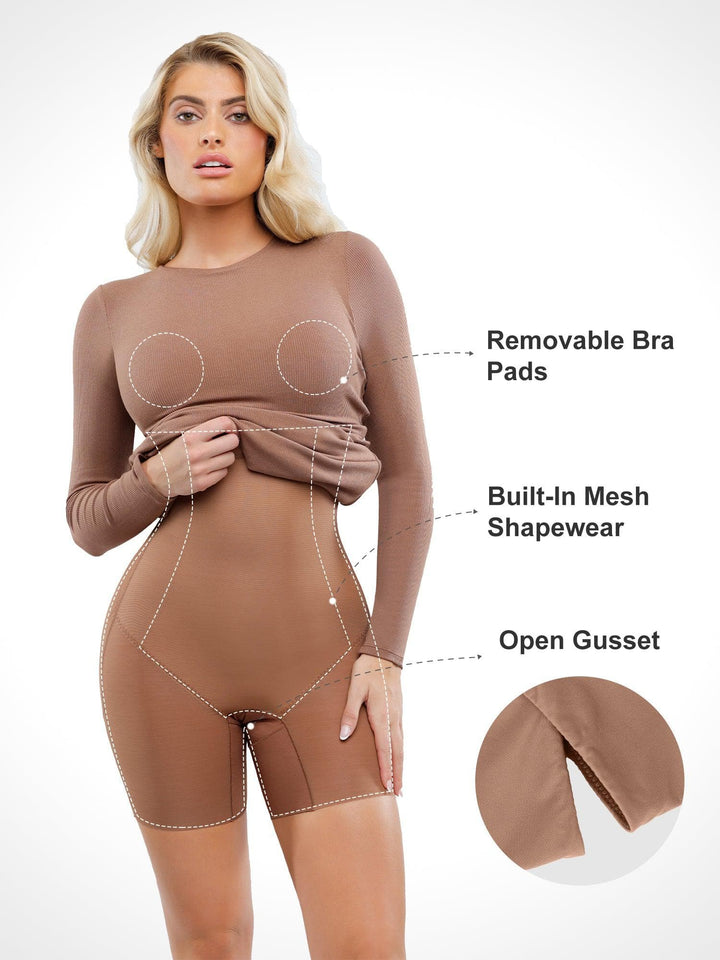 Shapewear Modal Long Sleeve Crew Neck Slimming Midi Dress - Modefluss