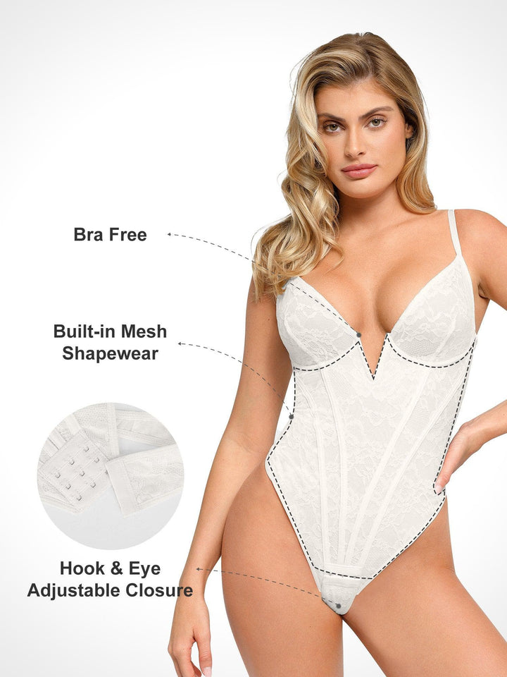 Shapewear Plunging V-Neck Lace Hourglass Corset Bodysuit