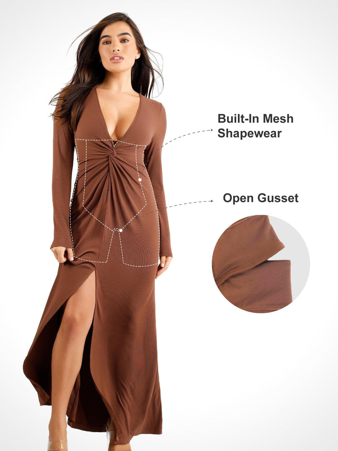 Shapewear Deep V Bias Twist Front Slit Hourglass Maxi Dress - Modefluss