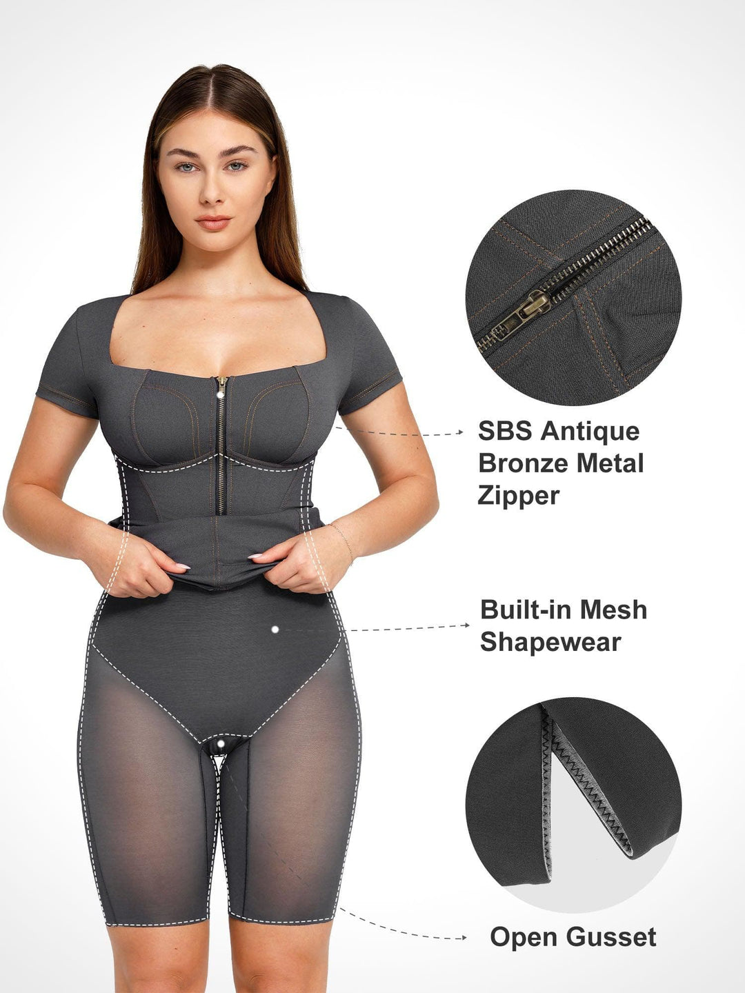 Shapewear Denim Square Neck Tummy Control Midi Dress - Modefluss