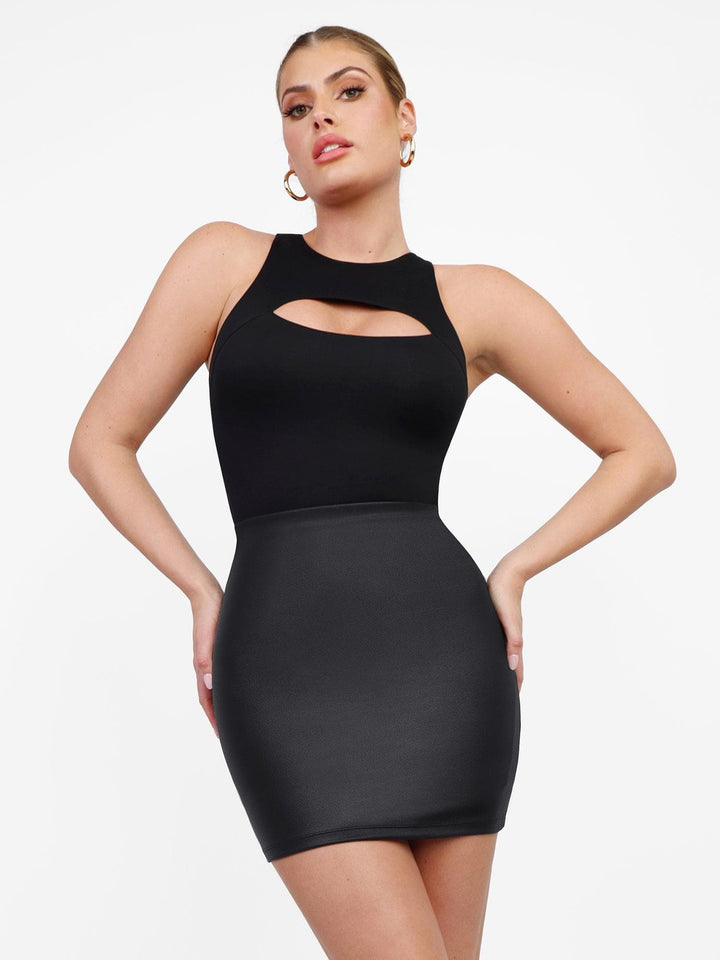 Shapewear Faux Leather Butt Lifting Mini Skirt - Modefluss
